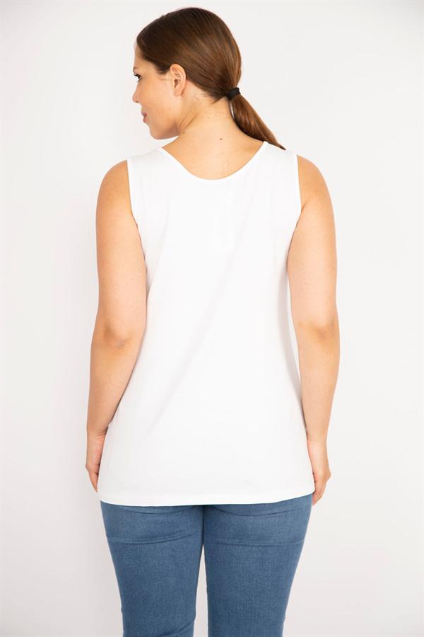 Kadın Büyük Beden Kemik Bisiklet Yakalı Kolsuz Bluz 65N37273