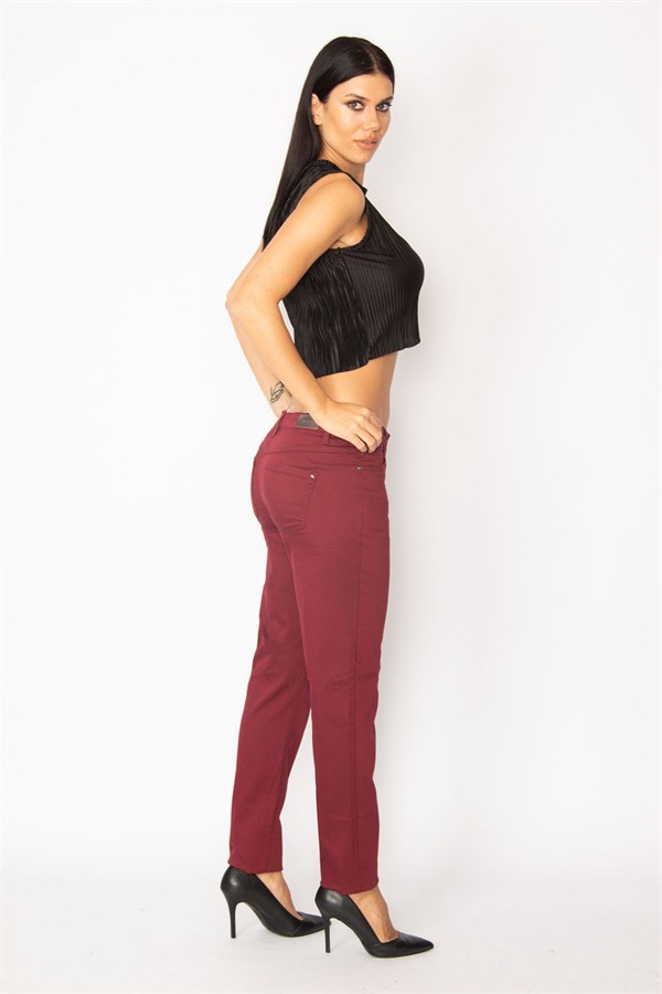 KADIN BORDO GABARDİN 5 CEP PANTOLON