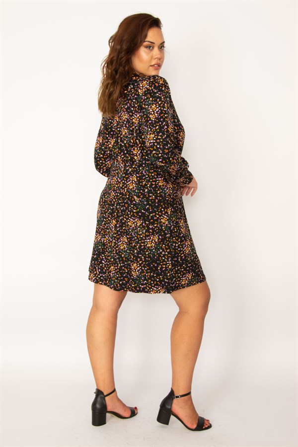 Kadın Renkli Beli Lastik Detaylı Uzun Kollu Elbise 65N34051