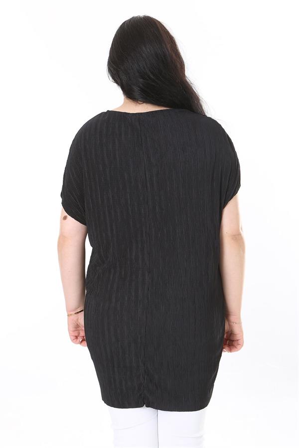 Kadın Büyük Beden Siyah V Yakalı Düşük Kollu Uzun Bluz 65N37999