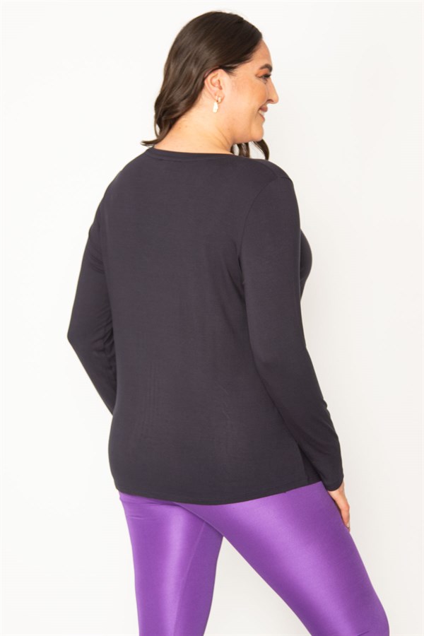 Kadın Lacivert Baskı Detaylı Viskon Bluz 65N30457