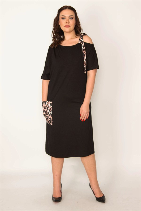 KADIN SİYAH ASKI VE CEP DETAYLI ELBİSE