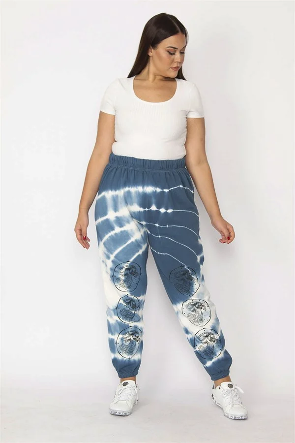 Kadın Gri İçi Şardonlu 3 İplik Kumaş Bel Ve Paça Lastikli Batik Desenli Pantolon 65N29150