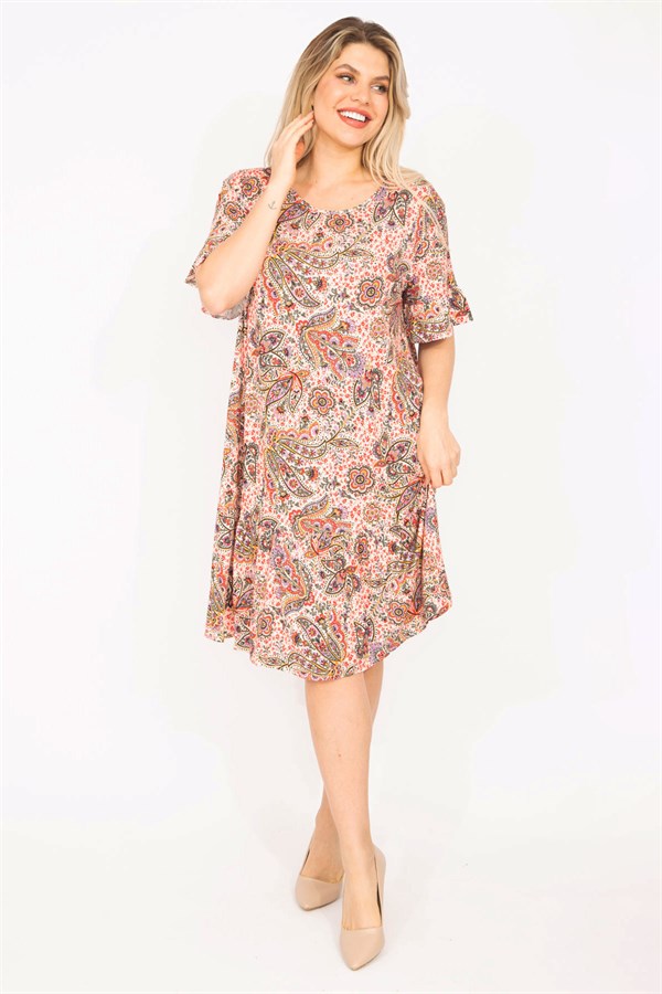 Kadın Renkli Etek Ucu Katlı Ve Kol Ağzı Volanlı Elbise 65N35326