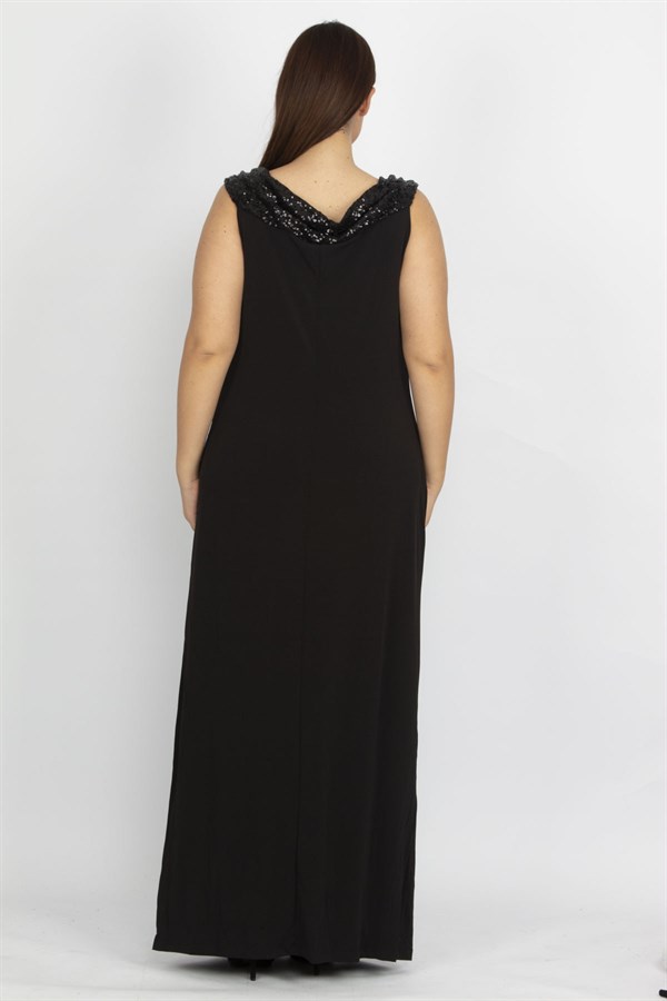 Kadın Siyah Payet Detaylı Anvelop Abiye Elbise 65N34786