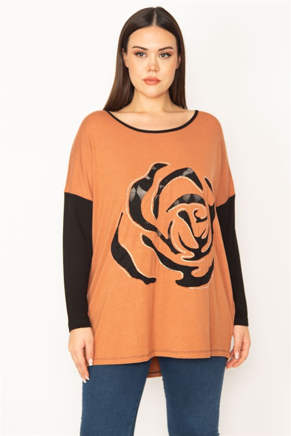 Kadın Gri Önü Flok Desen Ve Taş Detaylı İki Renkli Tunik 65N31412