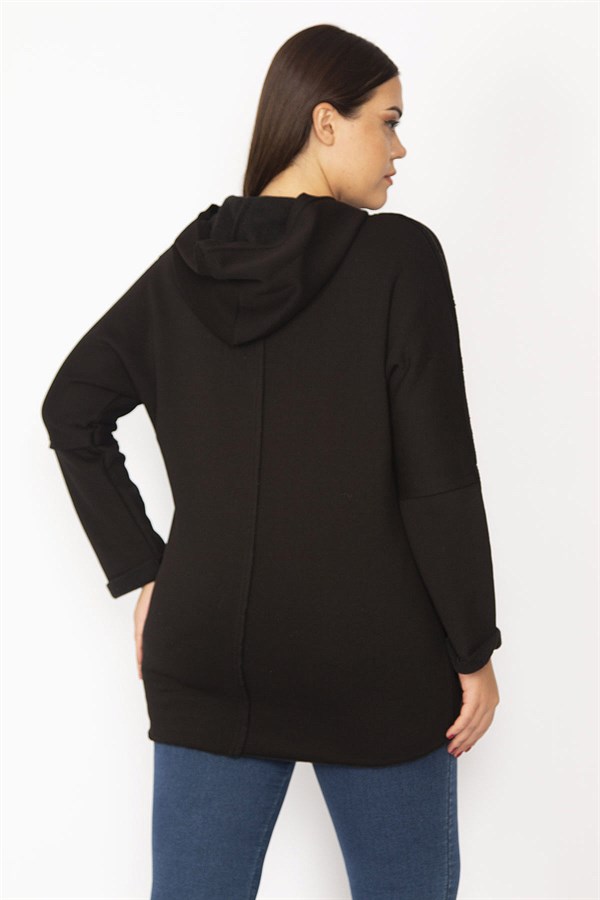Kadın Antrasit Ön Fermuarlı Cep Ve Kapşonlu Mont 65N35108