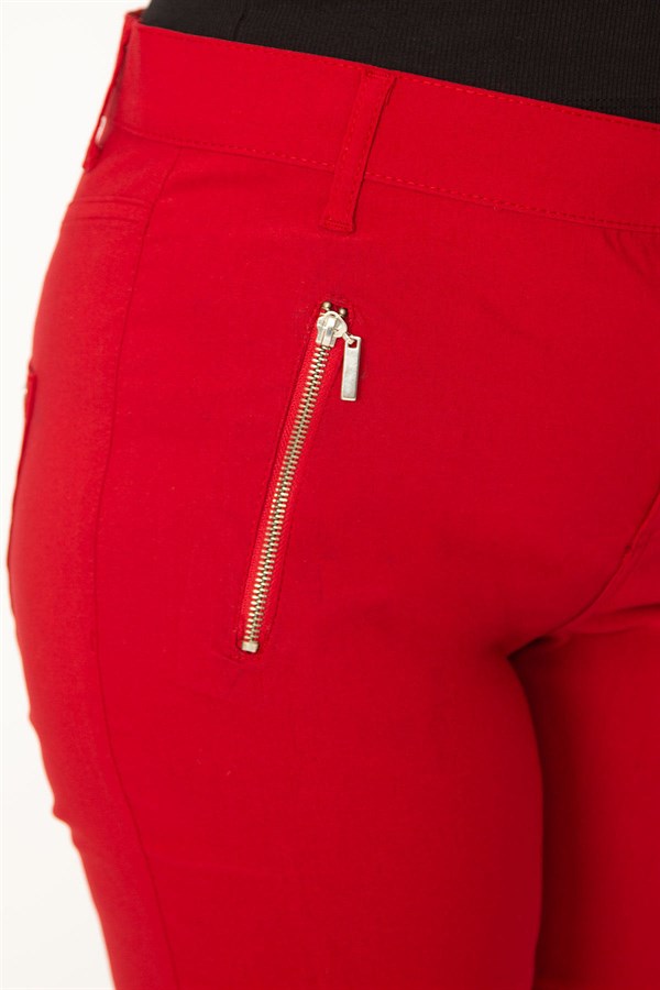 Kadın Bordo Likralı Bengalin Kumaş Fermuar Detaylı Şort 65N32696