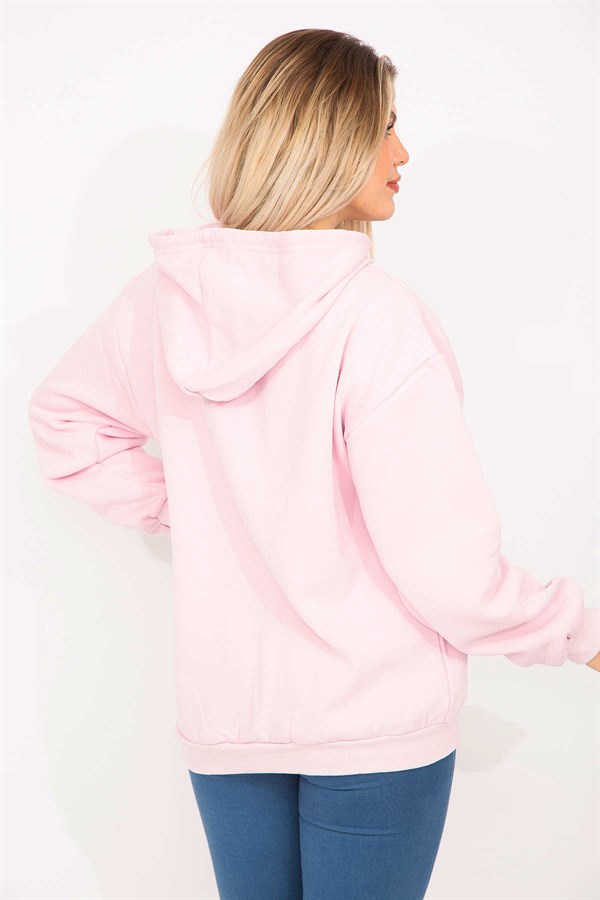 Women's Pink 3-Thread Ribbed Sweatshirt 65N35310