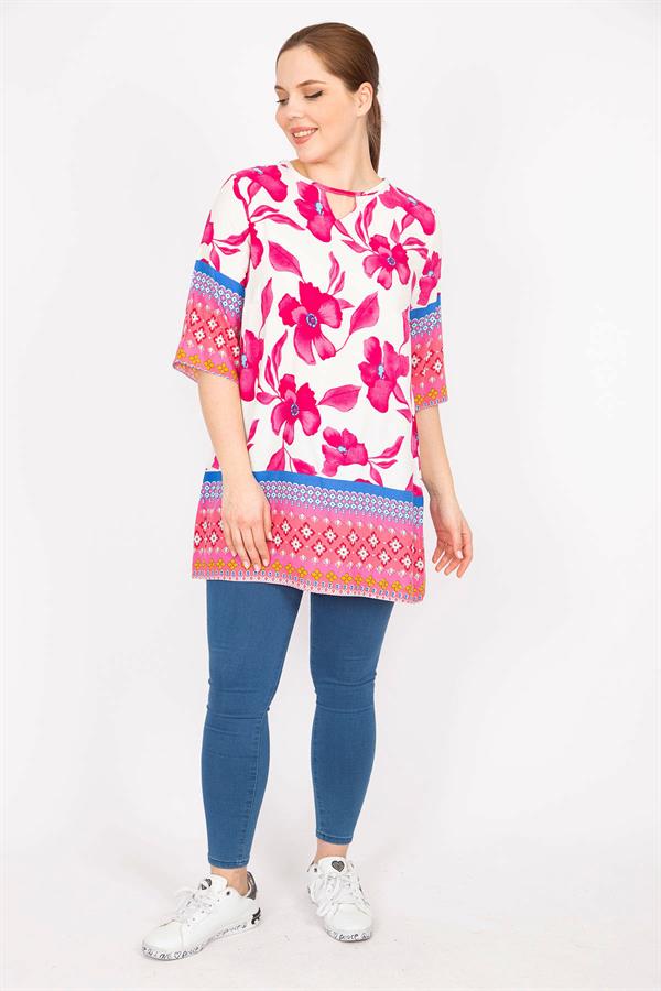 Kadın Fujya Büyük Beden Dokuma Viskon Kumaş Su Desenli Tunik