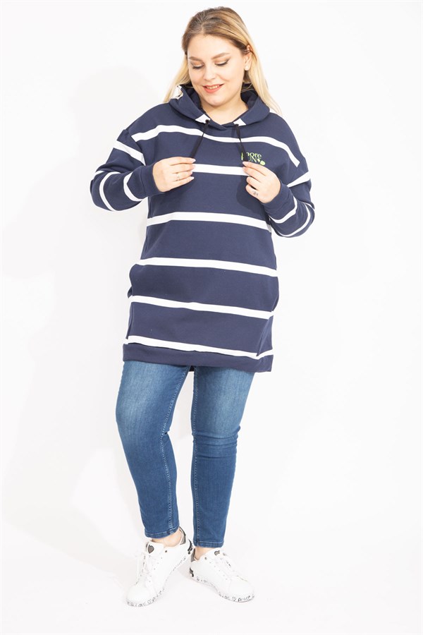 Kadın Lacivert 3 İplik İçi Şardonlu Kalın Sweatshirt 65N35448