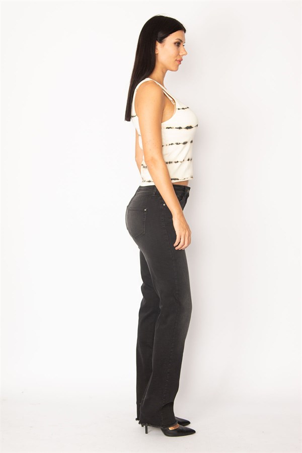 KADIN SİYAH YIKAM DETAYLI PAÇA PİS DİKİŞLİ 5 CEP KOT PANTOLON