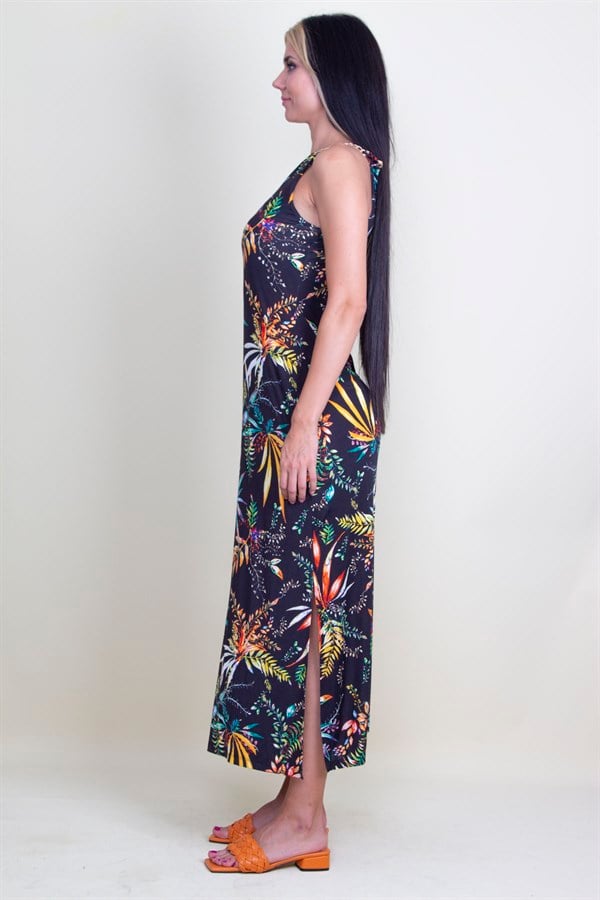 Robe à motifs floraux avec bretelles en chaîne