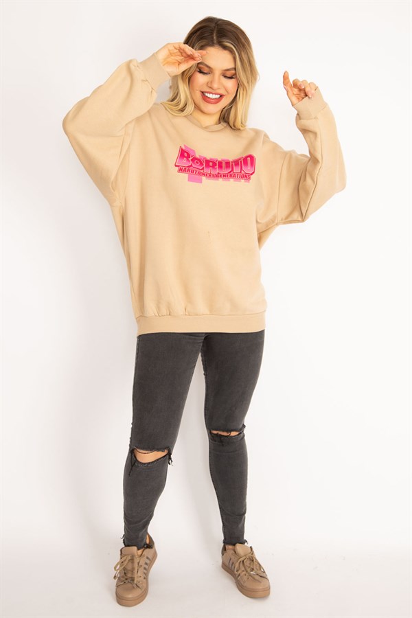 Kadın Camel İçi Şardonlu 3 İplik Kumaş  Sweatshirt 65N35086