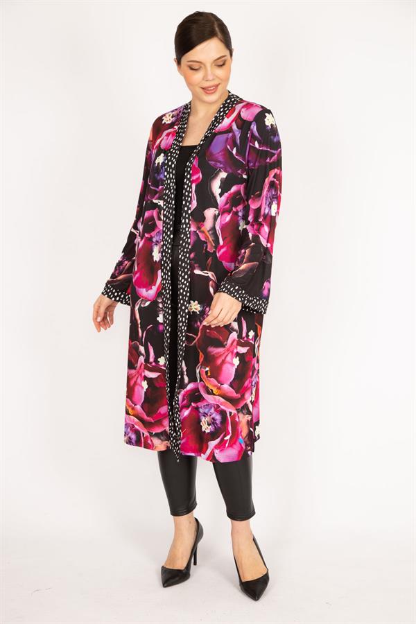 Manteau long non doublé à pois colorés pour femme grande taille