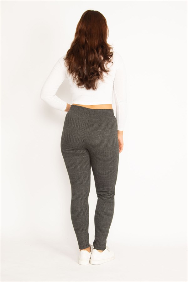 Leggings femme gris à carreaux et poches zippées décoratives 26A34810