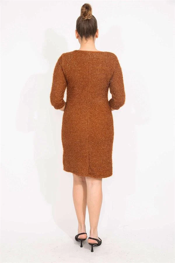 Kadın Bordo Simli Buklet Kumaş Astarlı Elbise 65N35530