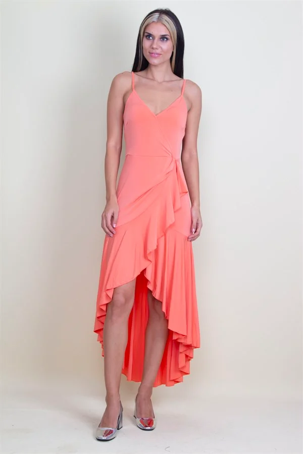 SIRT DEKOLTELİ VOLAN DETAYLI ANVELOP YAKA ELBİSE