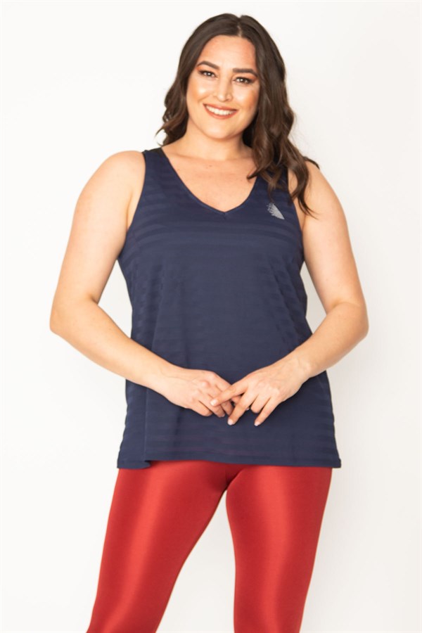 KADIN LACİVERT ARKA ROBASI TÜL SPOR BLUZ