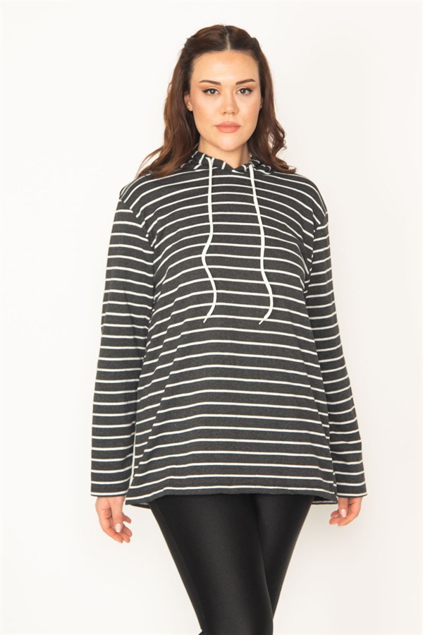 Kadın Siyah İçi Şardonlu Kumaş Kapşonlu Sweatshirt 65N32459