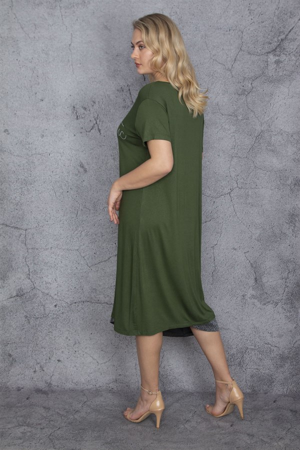 Kadın Haki Sim Detaylı Ön Baskılı Elbise 65N27215