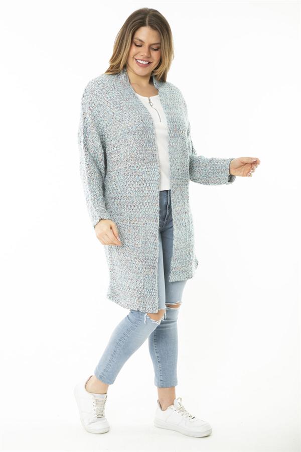 Kadın Büyük Beden Renkli Triko Kalın Hırka 65N37134