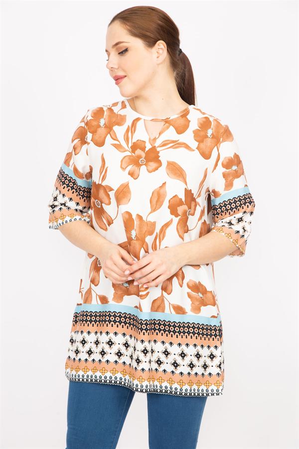 Kadın Fujya Büyük Beden Dokuma Viskon Kumaş Su Desenli Tunik