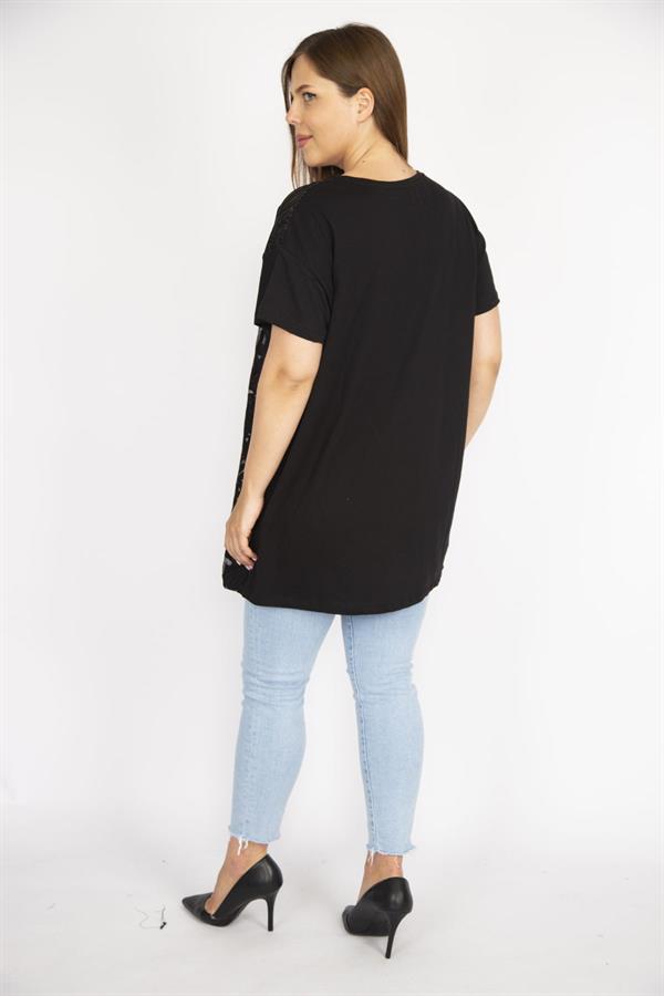 Kadın Beyaz Büyük Beden Önü Flok Bisiklet Yakalı Kısa Kollu Bluz