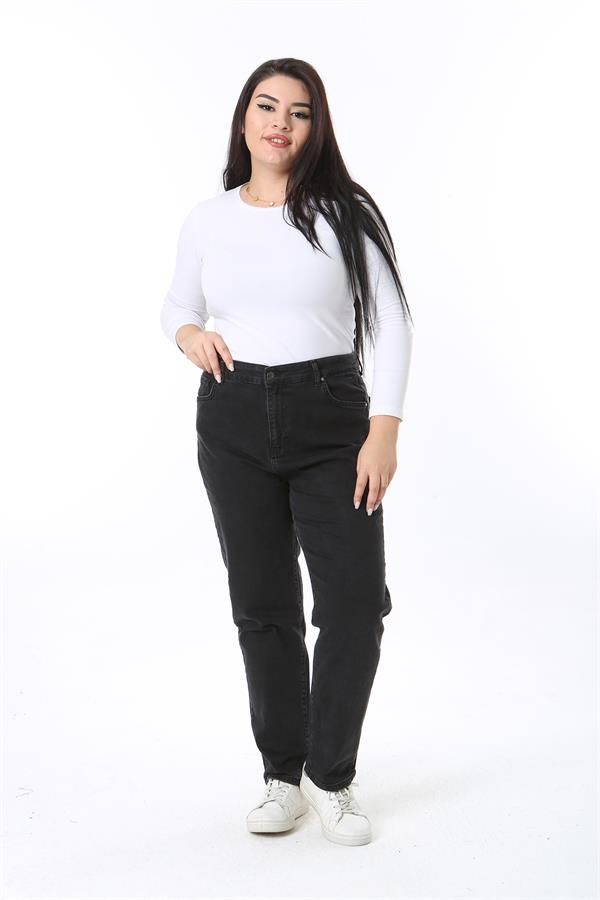 Kadın Büyük Beden Siyah Yüksek Bel 5 Cepli Likralı Kot Pantolon 65N38446