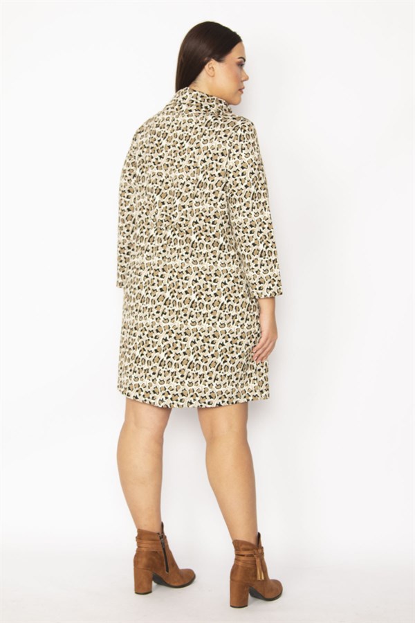 Kadın Vizon Yaka Ve Ön Detaylı Arka Ortası Lastik Büzgülü Cepli Elbise 65N29516