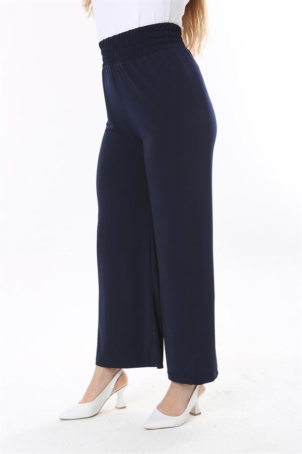 Kadın Büyük Beden Lacivert Beli Geniş Lastikli Likralı Jarse Pantolon 65N37845