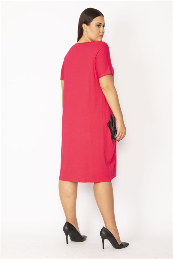 Kadın Fuşya Cebi Payet Detaylı Viskon Elbise 65N28966