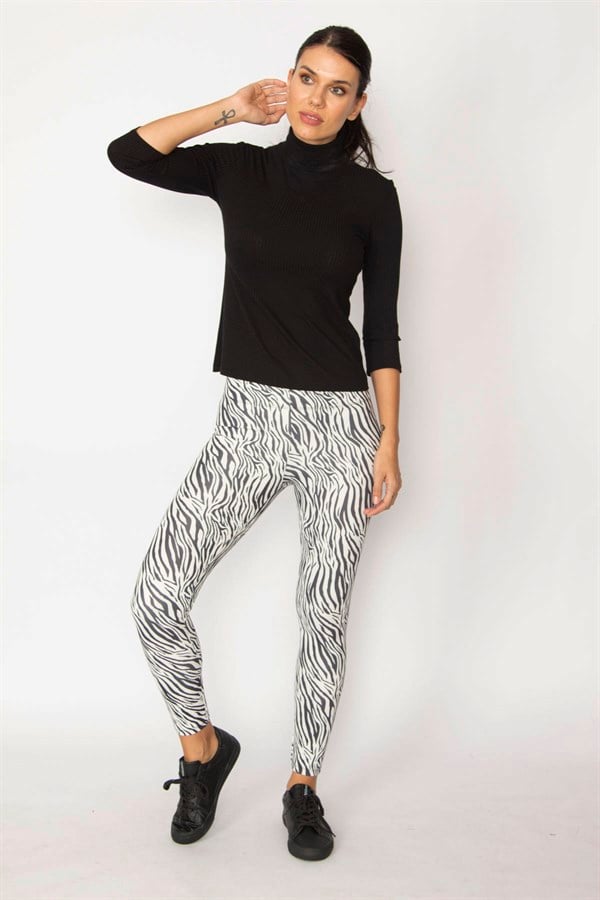 LEGGINGS FEMME À MOTIF ZÉBRÉ NOIR