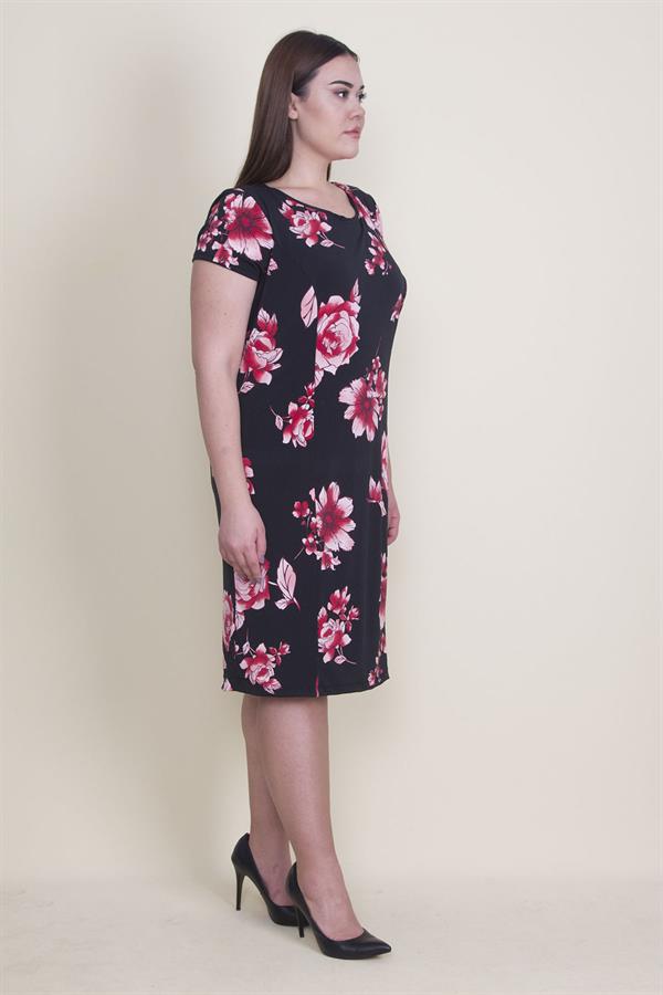Kadın Siyah Çiçek Desenli Astarlı Elbise 65N22415