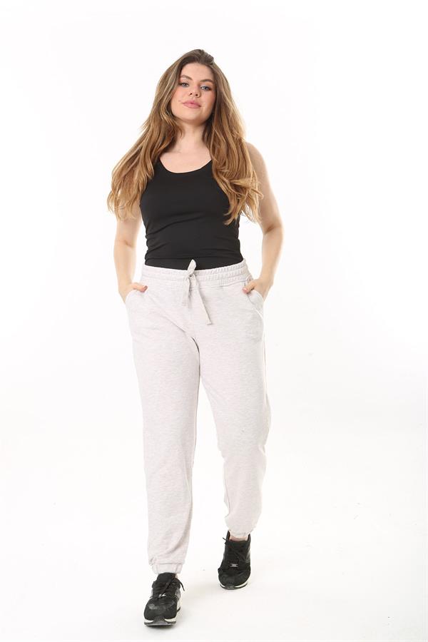 Kadın Büyük Beden Taş Bel Ve Paçası Lastik Detaylı Cepli Eşofman Alt 65N37481