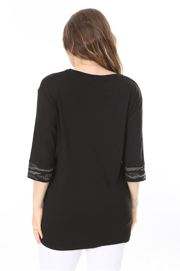 Kadın Büyük Beden Siyah Taş Detaylı Bluz     65N37976