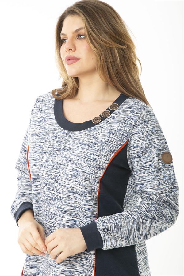 Kadın Büyük Beden Lacivert Süs Düğme Ve Kup Detaylı Sweatshirt 65N37121