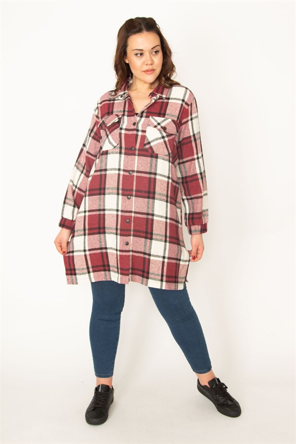 Kadın Bordo Önü Çıtçıt Düğmeli Oduncu Gömlek 65N32726