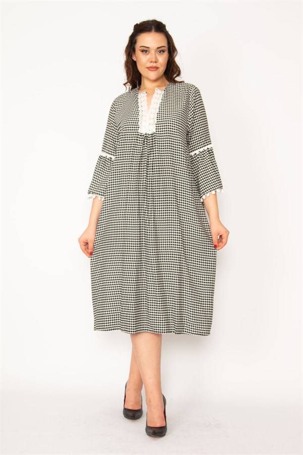 Kadın Kırmızı Dantel Detaylı Dokuma Viskon Kumaş Elbise 65N33209