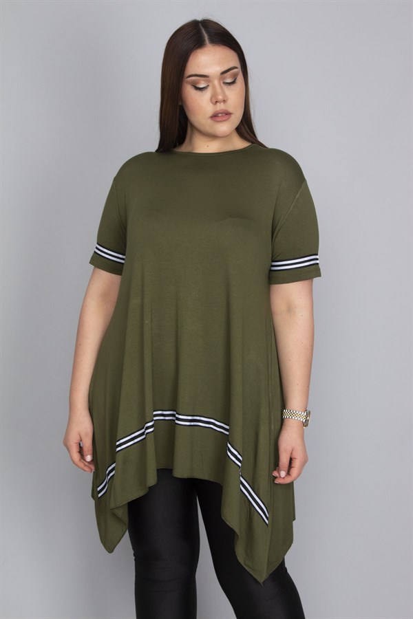 Kadın Haki Şerit Detaylı Asimertik Tunik 65N23133