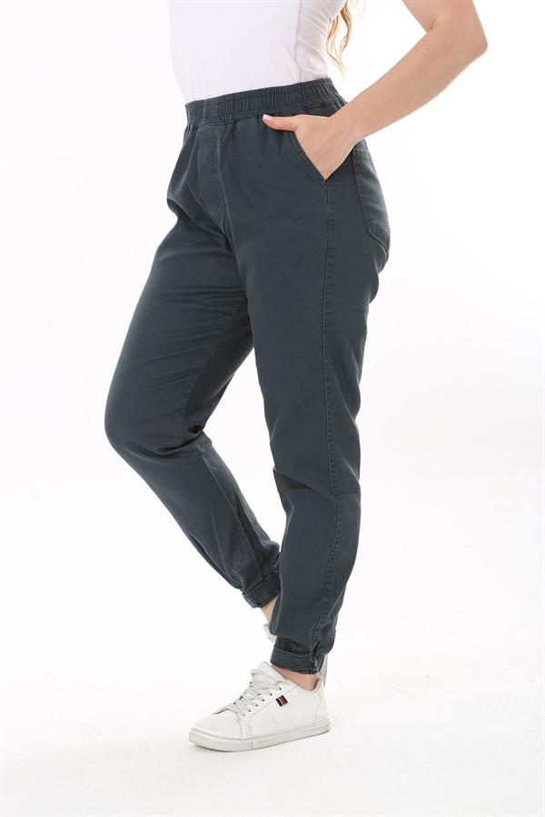 Kadın Büyük Beden Füme Bel Ve Paça Lastikli Likralı 4 Cepli Kot Pantolon 65N37827
