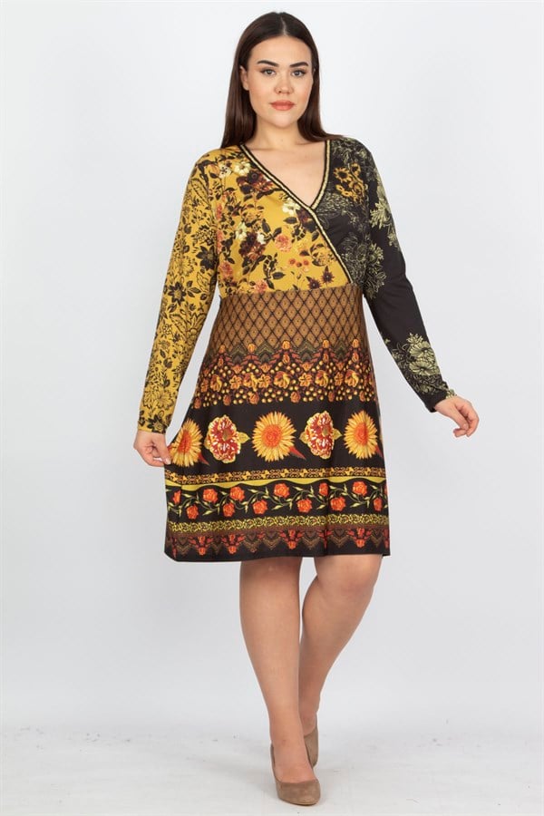 Kadın Renkli Yakasi Sim Şeritli Renkli Elbise 65N13992