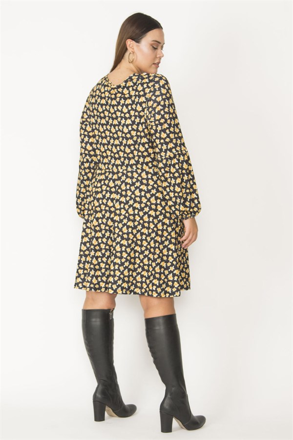 Kadın Siyah Anvelop Yakalı Kol Ağzı Ve Beli Lastik Detaylı Elbise 65N27422