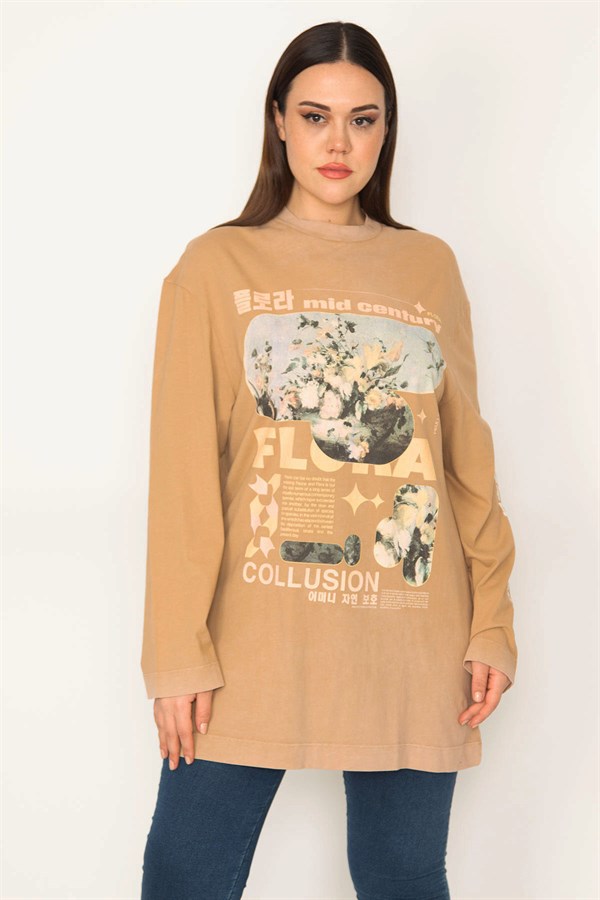 SWEAT-SHIRT IMPRIMÉ BEIGE POUR FEMME