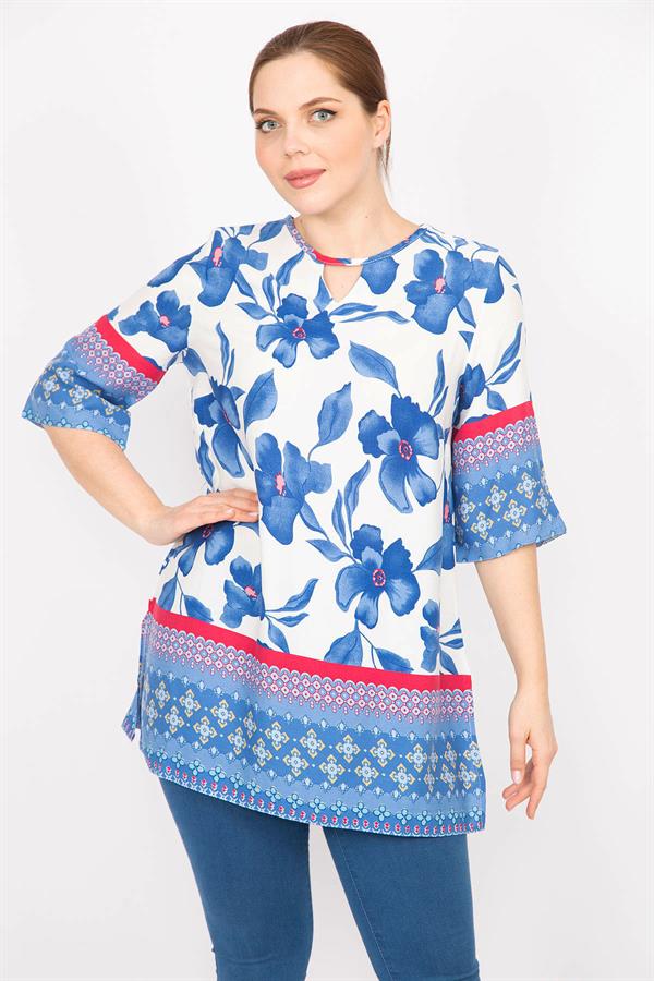 Kadın Fujya Büyük Beden Dokuma Viskon Kumaş Su Desenli Tunik