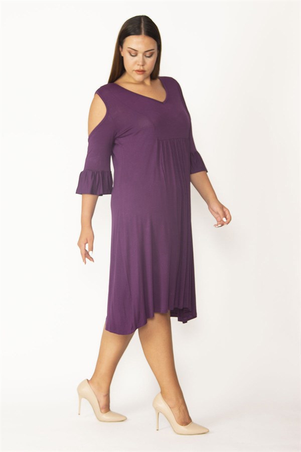 Kadın Haki Omuz Dekolteli Göğüs Büzgü Ve Kol Volan Detaylı Viskon Elbise 65N27447