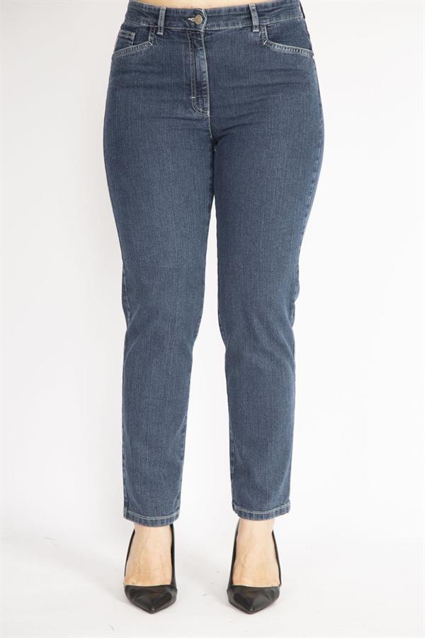 Kadın Büyük Beden Lacivert Ön Cepli Likralı Kot Pantolon 65N36986