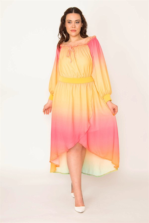 ROBE DE SOIRÉE EN MOUSSELINE DE SOIRÉE POUR FEMMES, COL COLORÉ ET DÉTAILS ÉLASTIQUES À LA TAILLE, DOS LONG DOUBLÉ