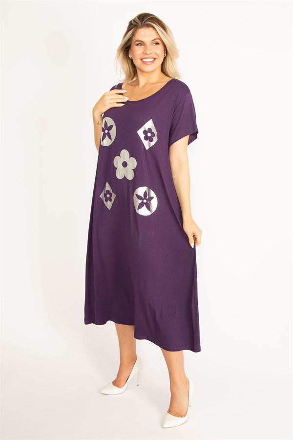 Kadın Mürdüm Suni Deri Garnili Elbise 65N34504