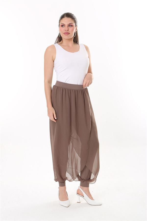 Kadın Büyük Beden Lacivert İçi Viskon Pantolonlu Şifon Anvelop Görünümlü Şalvar   65N37631